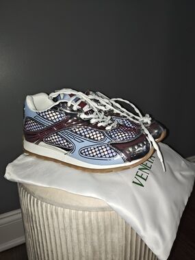 Light Blue and Burgundy Womens Athletic Sneakers - Unbranded